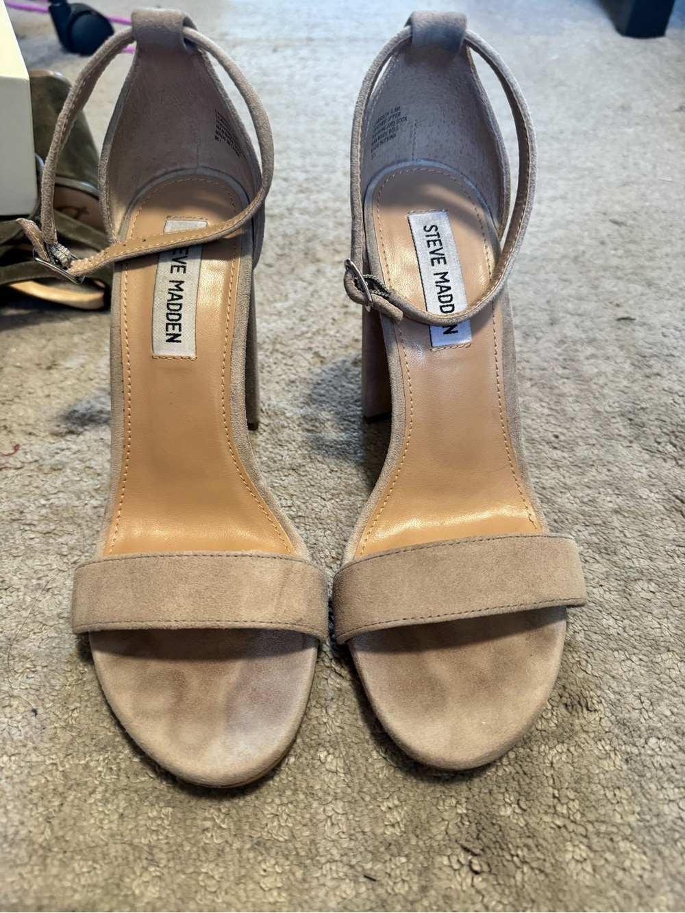 Steve Madden Taupe Suede Ankle-Strap Block Heels
